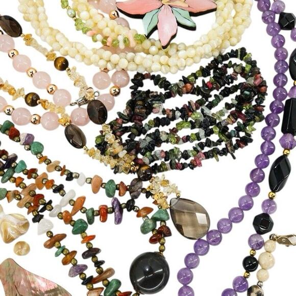 Large Lot 10 Pcs Natural Stone Jewelry Necklaces Boho Bohemian Colorful - Picture 4 of 16